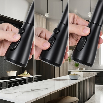 Matte Black Kitchen Faucet with Pull-Down Sprayer and Contemporary Style Brass Design