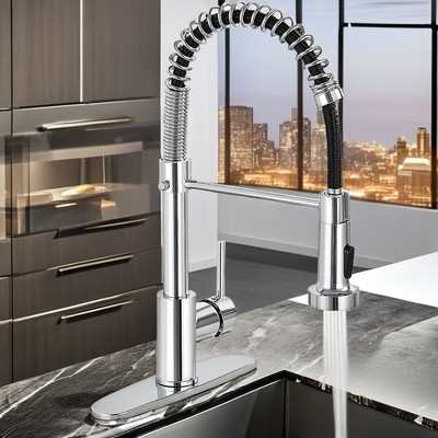 Classic Single Handle Stainless Steel Kitchen Faucet with Ceramic Valve Core and LED Light