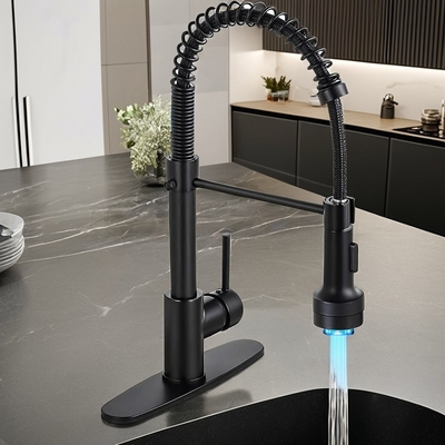 Classic Single Handle Stainless Steel Kitchen Faucet with Ceramic Valve Core and LED Light