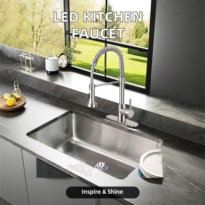 Classic Single Handle Stainless Steel Kitchen Faucet with Ceramic Valve Core and LED Light