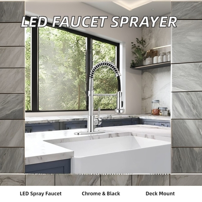 Classic Single Handle Stainless Steel Kitchen Faucet with Ceramic Valve Core and LED Light